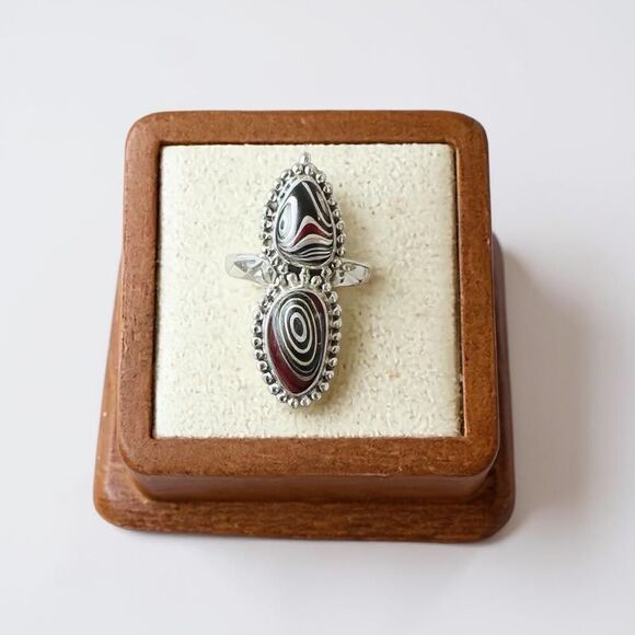 Stunning Abstract Fordite Statement Ring Sterling Silver Size 6 Southwestern New - Picture 1 of 6